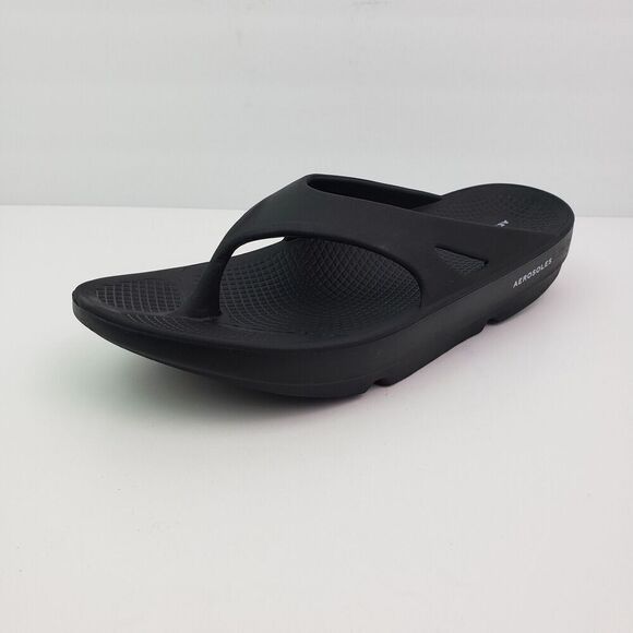 Aerosoles Mens Sz 8 Womens Sz 10 Black Slip On Recovery Thong Flip Flop Sandals - Picture 2 of 10